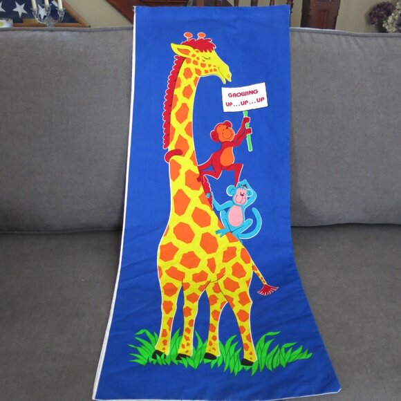 Vintage Cotton Metric Imperial Child Growth Chart Jungle Animals Birds Palms - Picture 5 of 9